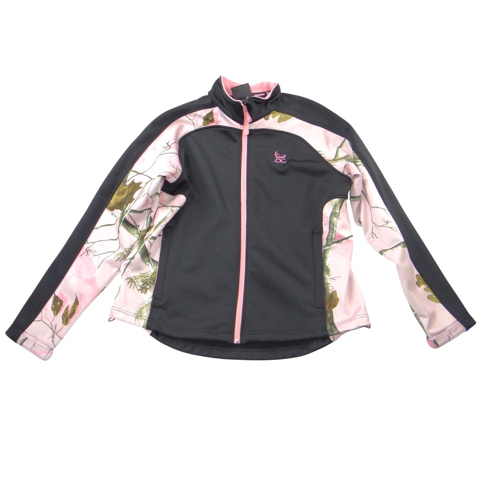 Bushmaster Womens XL Softshell Jacket Pink Realtree Camo Black Full Zip Fleece